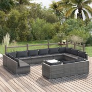 vidaXL 14-delige Loungeset met kussens poly rattan grijs