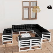 vidaXL 12-delige Loungeset met kussens massief grenenhout wit