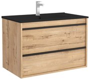 Muebles Resh badkamermeubel eiken 80cm met zwarte wastafel en kraangat