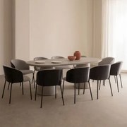 [*] Ovale Tafelset 220x95 Cm In Cement Noemi En 10 Eetkamerstoelen In Hout Gestoffeerd Amieva Zand Grijs & Stof Grijs – Taupe – Koel - Sklum