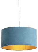 Stoffen Eettafel / Eetkamer Hanglamp met velours kap blauw met goud 50 cm - Combi Landelijk / Rustiek E27 cilinder / rond rond Binnenverlichting Lamp