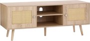 VEVOR Rotan TV-meubel, TV-kast Boho TV-meubel voor 140 cm TV, Retro TV-meubel, Rotan TV-console met verstelbare planken en 2 deuren, voor Woonkamer, Mediaruimte, Eiken