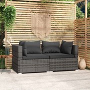 vidaXL Tweezitsbank met kussens poly rattan grijs