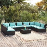 vidaXL 10-delige Loungeset met kussens poly rattan zwart