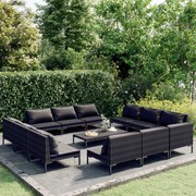 vidaXL 13-delige Loungeset met kussens poly rattan donkergrijs