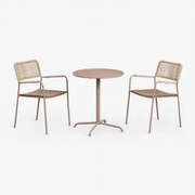 Ronde Tuintafel Set Ø65 Cm En 2 Stapelbare Tuinstoelen Van Staal En Acaciahout Tilda Moka Bruin - Sklum