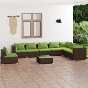 vidaXL 9-delige Loungeset met kussens poly rattan bruin