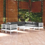 vidaXL 10-delige Loungeset met kussens massief grenenhout wit