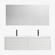 Noura Houten Badkamermeubelset Met Geïntegreerde Wastafels Wit & Rectangular Led And Antifog 160x75 Cm Jorvi & 2 X Zwart ↑20 - Sklum