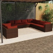 vidaXL 9-delige Loungeset met kussens poly rattan bruin