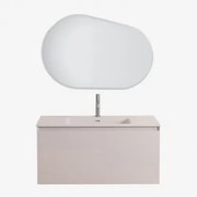 Macrae Houten Badkamermeubelset Met Geïntegreerde Wastafel Beige – Linnen & Ovaal Led En Anticondens 100x80 Cm Riben - Sklum