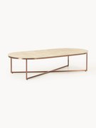 Ovale salontafel Antigua met glazen tafelblad in marmerlook, klein
