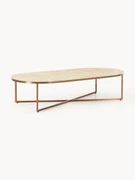 Ovale salontafel Antigua met glazen tafelblad in marmerlook, klein