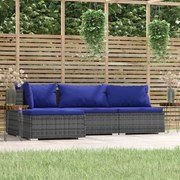 vidaXL 4-delige Loungeset met kussens poly rattan grijs