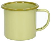 Beker met oor, emaille, olijfgroen met lichtgroen rand,Ø8 CM