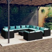 vidaXL 14-delige Loungeset met kussens poly rattan zwart