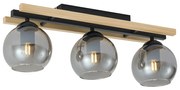 Smart plafondlamp zwart met hout en smoke glas 3-lichts incl. Wifi A60 - Aleks
