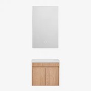 Narek Zwevend Houten Badkamermeubelset Met Geïntegreerde Wastafel Ash Brown & Rectangular Led And Antifog 55x90 Cm Riben & Zonder Kraan - Sklum