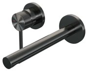 Brauer Gunmetal Carving Wastafelmengkraan inbouw - rechte uitloop rechts - hendel lang smal carving- model A2 PVD - geborsteld gunmetal 5-GM-083-S6-65