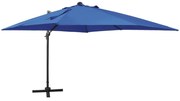 vidaXL Zweefparasol met paal en LED-verlichting 300 cm azuurblauw