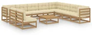vidaXL 11-delige Loungeset met kussens massief grenenhout honingbruin