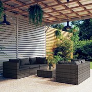 vidaXL 6-delige Loungeset met kussens poly rattan grijs