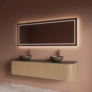 Gliss Design Alluro badmeubel ribbelfront met ronding links/rechts 180cm mist en zwart leisteen toppaneel