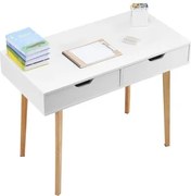 VEVOR Klein bureau met 2 lades voor de slaapkamer, eenvoudige houten bureau om te tekenen en lezen, rechthoekige MDF-werktafel met opbergruimte voor thuiskantoor, wit + hout