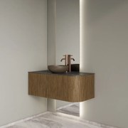 Gliss Design Alluro badmeubel ribbelfront met ronding rechts 100cm castle brown en zwart leisteen toppaneel