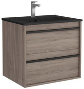 Muebles Resh badkamermeubel donker eiken 60cm met zwarte wastafel en kraangat