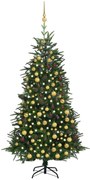 vidaXL Kunstkerstboom met LED's en kerstballen 210 cm PVC en PE groen