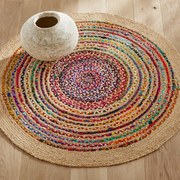 Vloerkleed in jute en recycled katoen Ø120 cm, Jaco