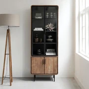 DTP Home Evo Hoge Vitrine Kast Teak Hout - 80x40x220cm.