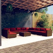 vidaXL 12-delige Loungeset met kussens poly rattan bruin