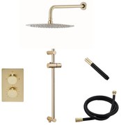 Saniclear Brass Pro inbouw regendouche met 30cm hoofddouche, wandarm en glijstang geborsteld messing