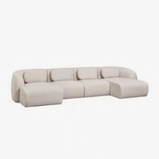 Modulaire Bank Met Dubbele Chaise Longue Van 4 Delen In Chenille Coquette Stof Chenille Beige – Crème - Sklum