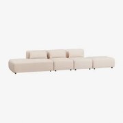 3-delige Modulaire Bank Met Links Chaise Longue En Fogler Poef Chenille Crème Beige - Sklum
