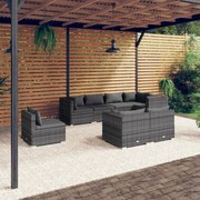 vidaXL 8-delige Loungeset met kussens poly rattan grijs