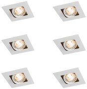Set van 6 Vierkante inbouwspot wit draai- en kantelbaar - Artemis GU10 Binnenverlichting Lamp