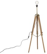 Landelijke vloerlamp tripod hout met antiek messing - Cortin Landelijk / Rustiek Binnenverlichting Lamp