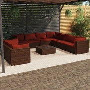 vidaXL 10-delige Loungeset met kussens poly rattan bruin