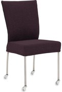 Goossens Eetkamerstoel Funk RVS Poten roze stof leuning en met wielenTransparant skater wiel met rvs kap, modern design
