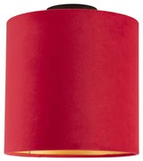 Stoffen Plafondlamp met velours kap rood met goud 25 cm - Combi zwart Klassiek / Antiek E27 rond Binnenverlichting Lamp