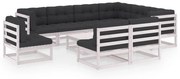 vidaXL 10-delige Loungeset met kussens massief grenenhout wit