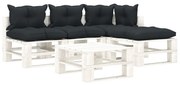 vidaXL 5-delige Loungeset met antracietkleurige kussens pallet hout