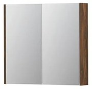 INK SPK2 Spiegelkast - 80x14x74cm - 2 deuren - dubbelzijdige Spiegel - schakelaar en stopcontact - MFC Noten 1105214