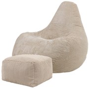 Cloudy Cord Zitzak Stoel + Poef - Beige