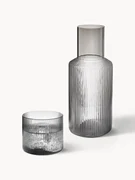 Mondgeblazen kleine waterkaraffen Ripple met waterglas, 2-delig