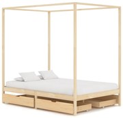 vidaXL Hemelbedframe met 4 lades massief grenenhout 140x200 cm