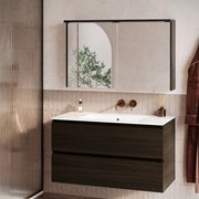 Fontana Rovigo badmeubel 100cm kasteel bruin met witte wastafel zonder kraangat en spiegelkast met verlichting